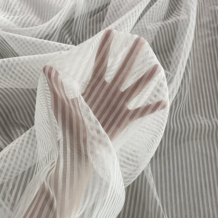 Striped Open-Weave Mesh - White