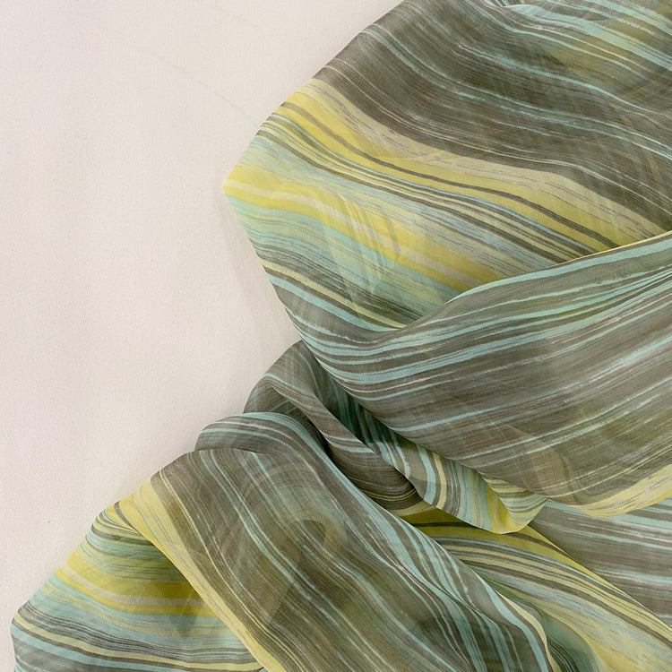 Striped Sheer Silk Chiffon - Seaside