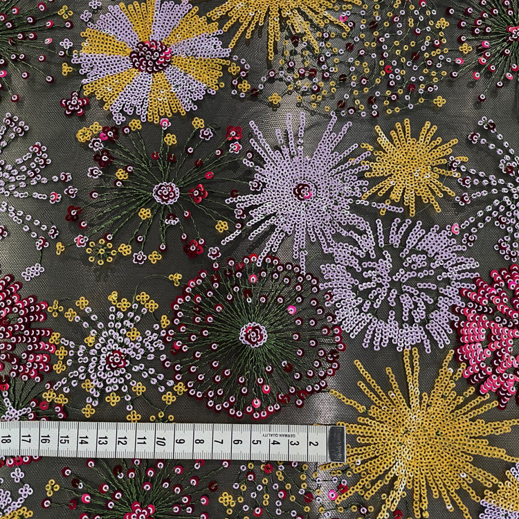 Firework Floral Sequinned Net - Black