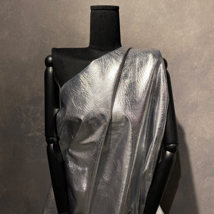 Metallic Wrinkle Grain Faux Leather - Silver