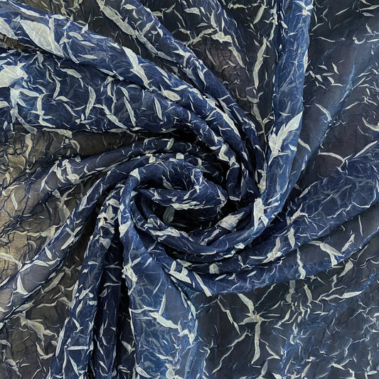 Pliage Creased Plisse Chiffon - Midnight Blue / White