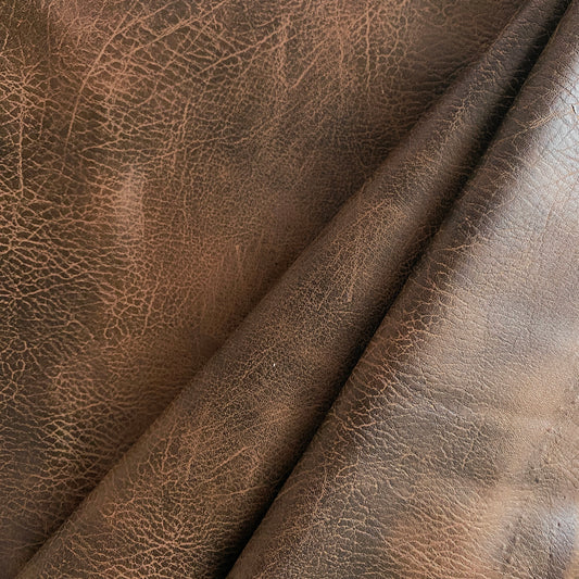 Aged Coarse Grain Faux Leather - Saddle Brown / Sandy Brown