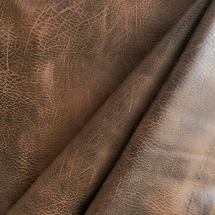 Aged Coarse Grain Faux Leather - Saddle Brown / Sandy Brown