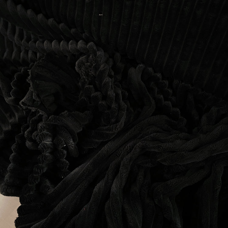 Pelted Striped Faux Fur - Short Pile -  Black