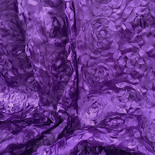 Satin Appliqué 3D Flowers - Royal Purple.