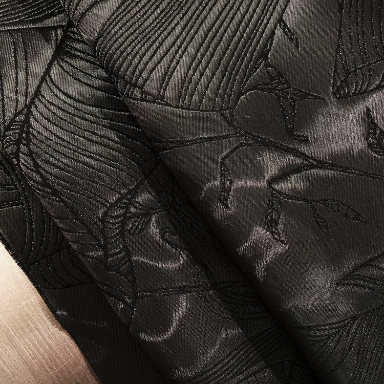 Palm Leaf Crystal Satin  - Gunmetal / Black