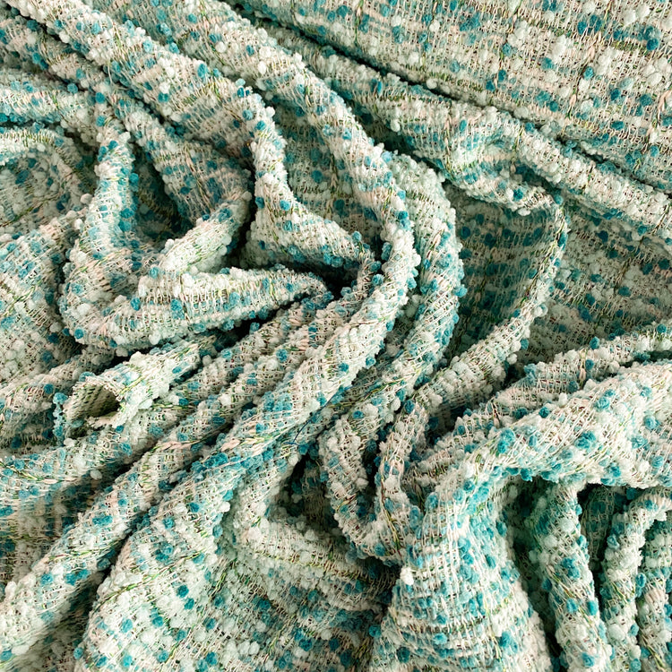 Chenille Boucle Tweed Knit - Teal / Aquamarine / White