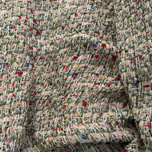 Field of Flowers Loose Woven Tweed - Green/Cherry