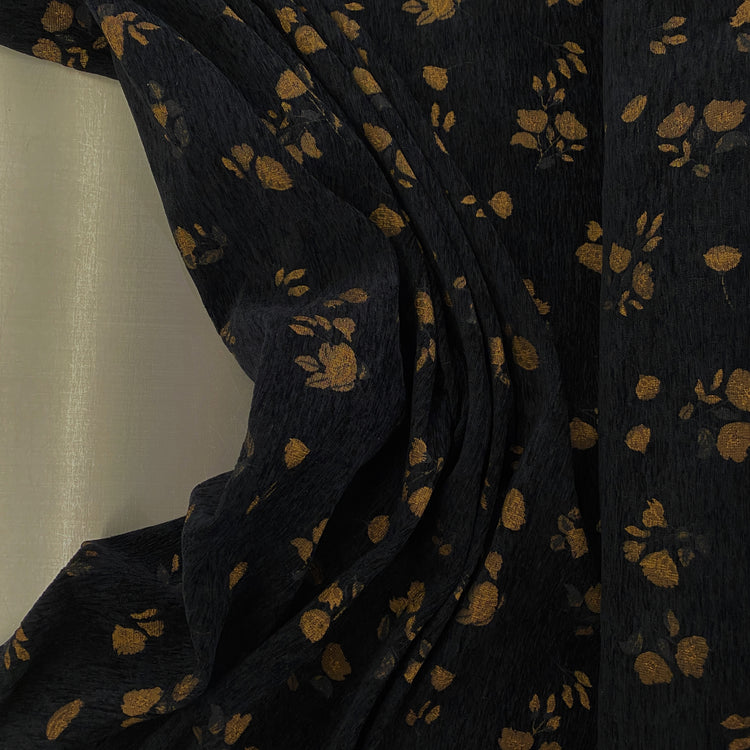 Chenille Jacquard with Flower Motif - Black / Dark Orange