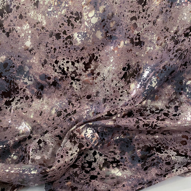 Foiled Splatter Motif Faux Leather - Silver/Lavender/Pale Violet