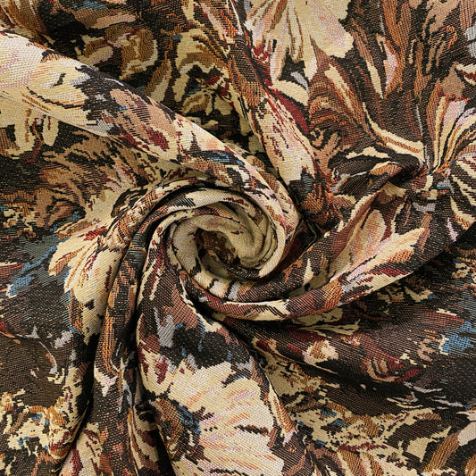 Oil-Painted Floral Tapestry Jacquard - Sienna Brown / Cornsilk / White