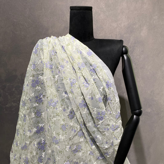 Puffy Butterflies Hammered Organza (Deadstock) - Honey Dew / Indigo
