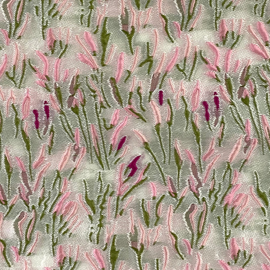 Bulrush Flower Jacquard - Spring Green/Pink