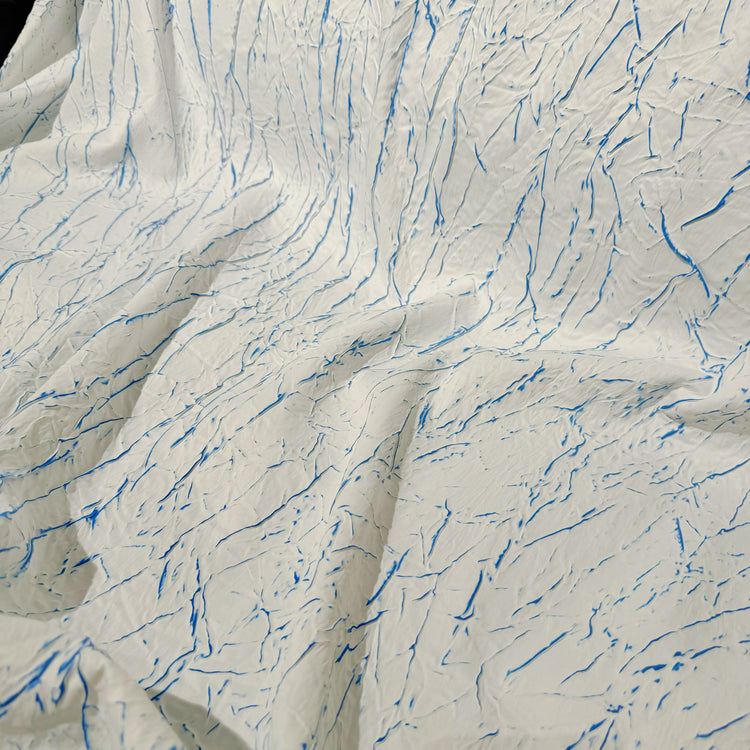 Abstract Frottage Print Sateen - White/Blue