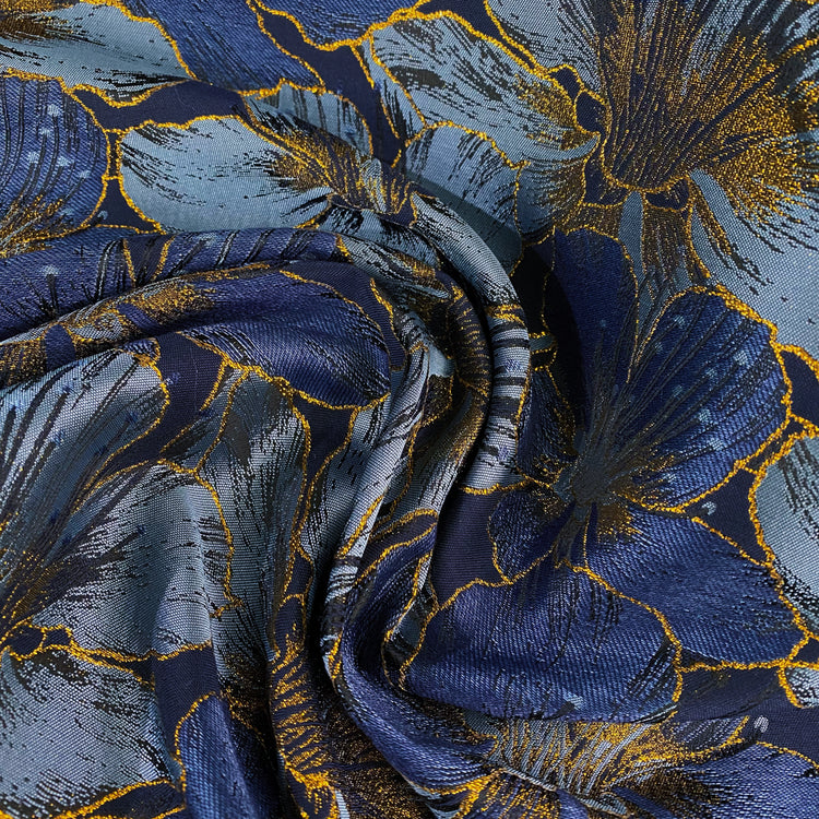 Gold Leaf Lily Jacquard - Light Sky Blue/Denim