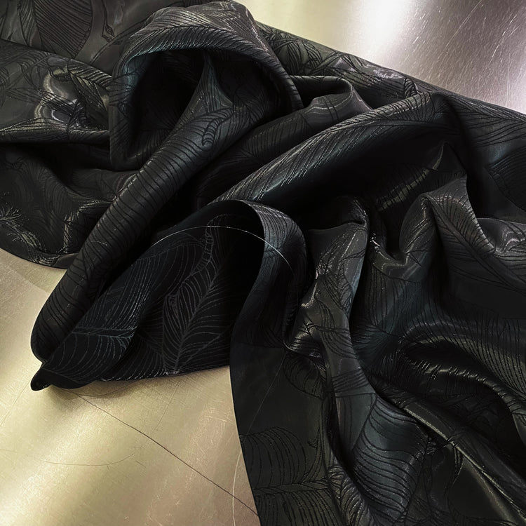 Palm Leaf Crystal Satin  - Gunmetal / Black
