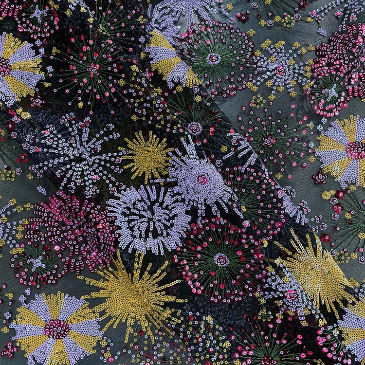 Firework Floral Sequinned Net - Black