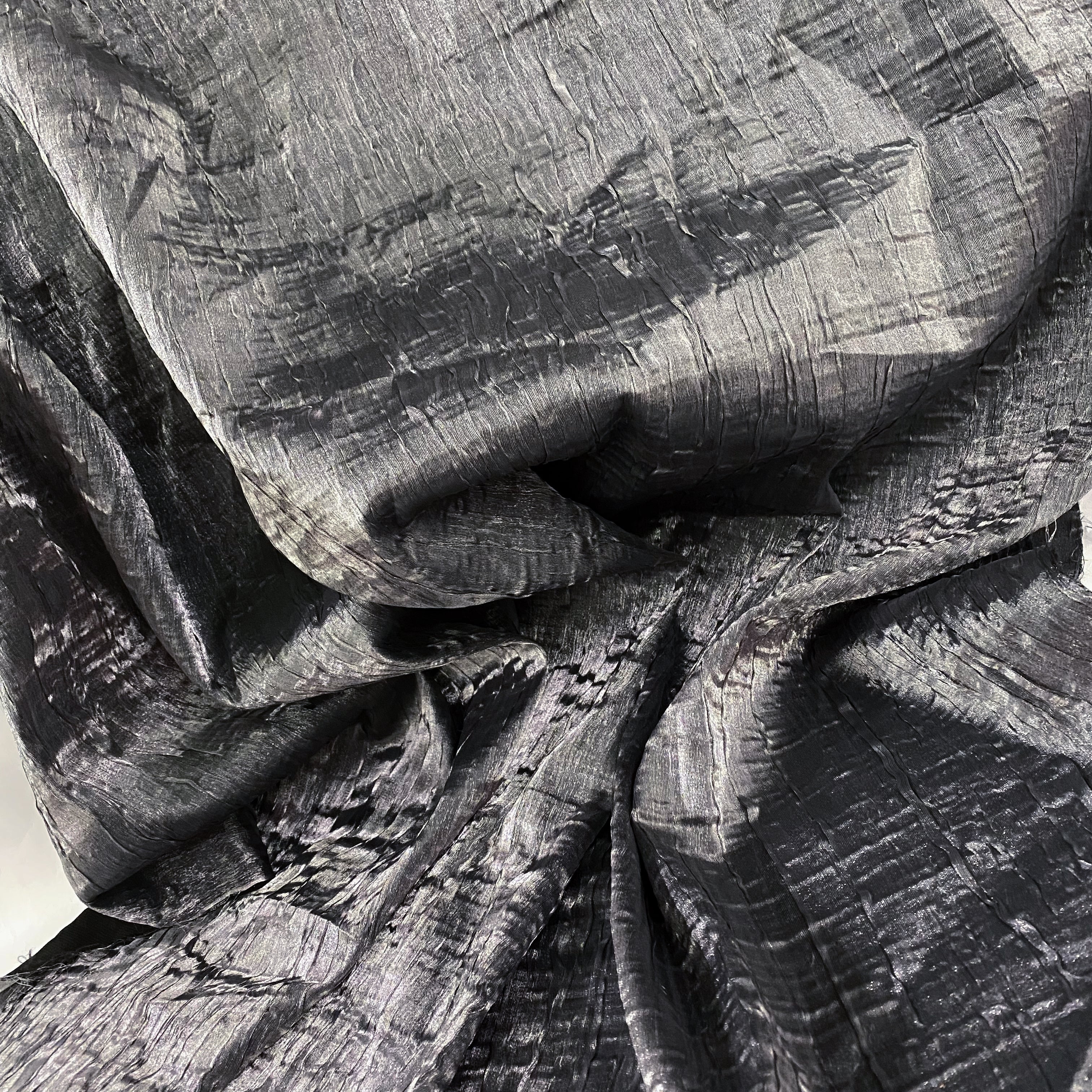 Bonded Crinkled Satin - Metallic Warp - Silver Grey
