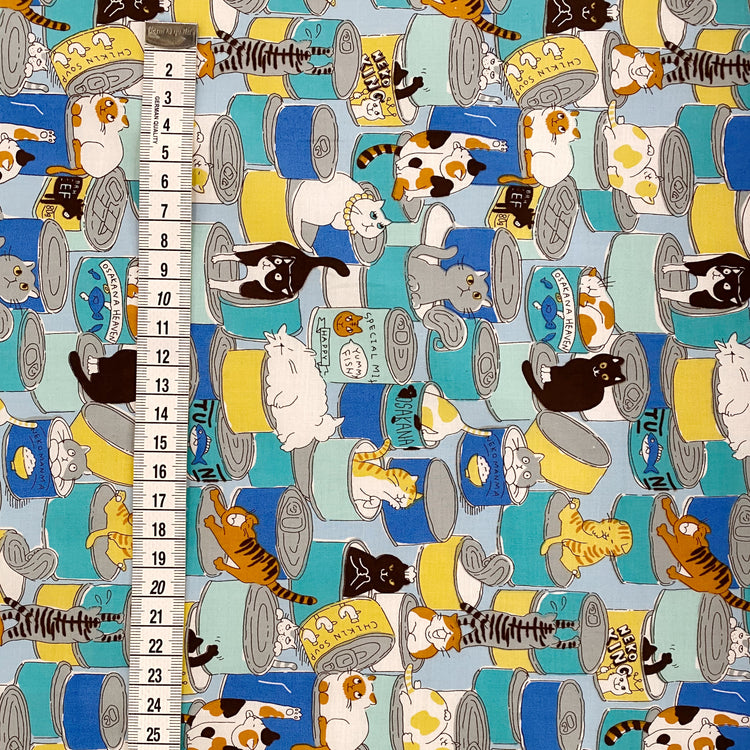 Cats & Tins Cotton Lawn - Blue