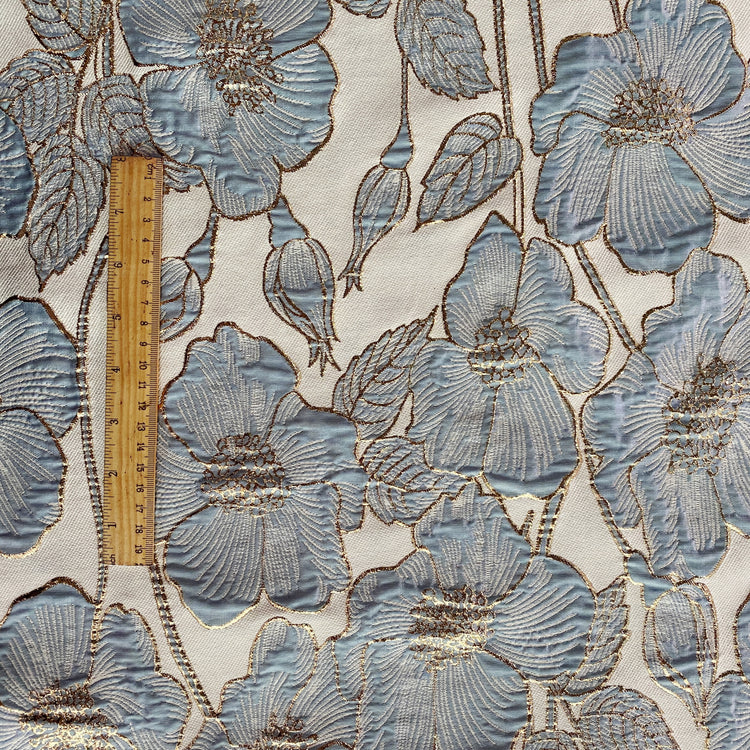 Hibiscus Ripple Brocade - Metallic - Gold/Light Blue