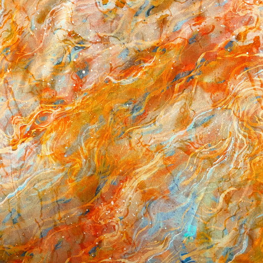 Abstract Acrylic Pour Print - Dark Orange / Light Blue