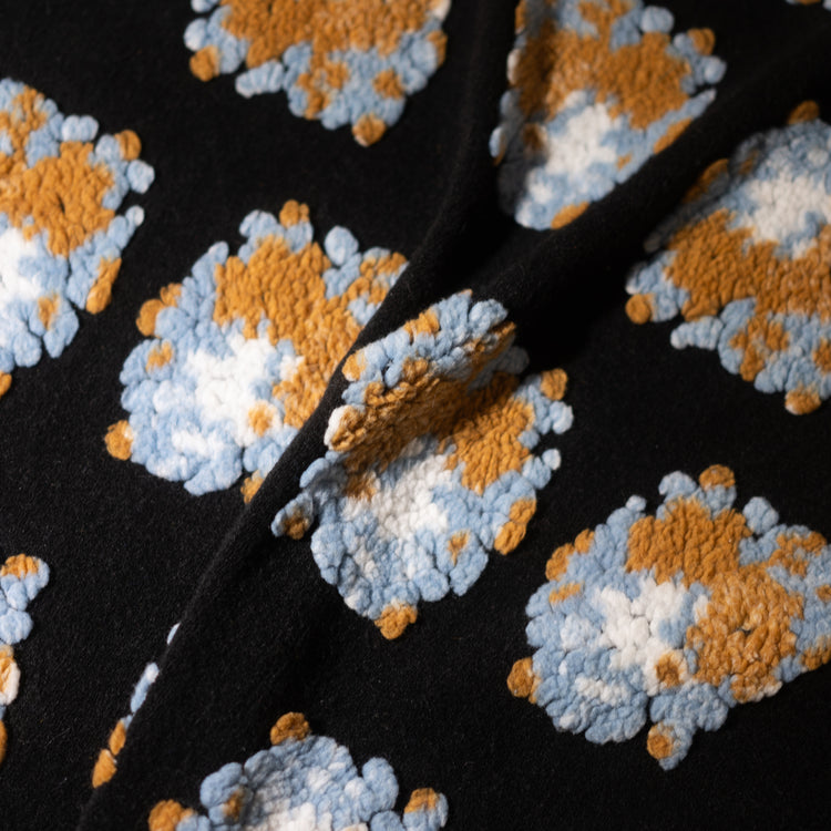 Floral Bouquet Intarsia Pile Knit - Pale Blue/Mustard