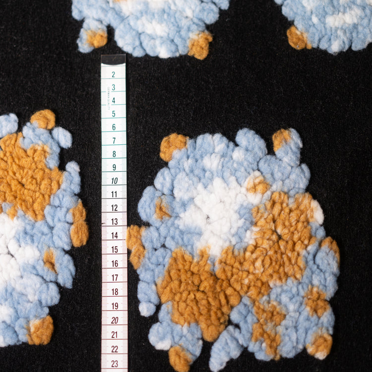 Floral Bouquet Intarsia Pile Knit - Pale Blue/Mustard