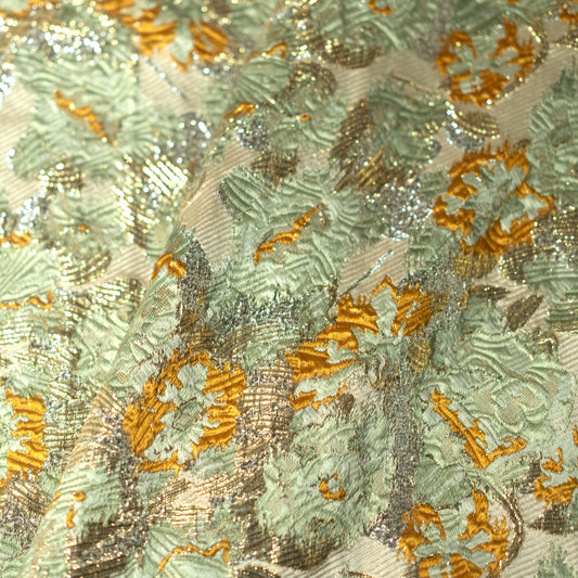 French Floral Brocade - Mint/Pumpkin