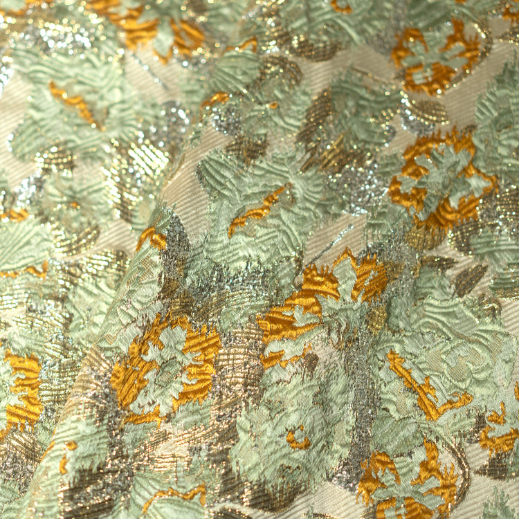 French Floral Brocade - Mint/Pumpkin