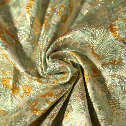 French Floral Brocade - Mint/Pumpkin