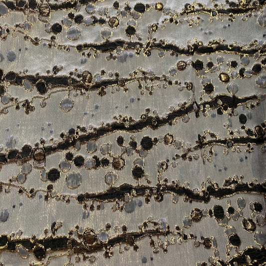 Abstract Kelp Forest & Air Bubble Brocade - White Smoke/Black/Gold Metallic