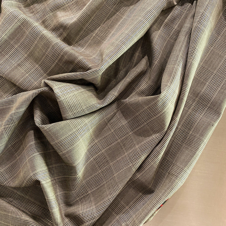 Australian Merino Worsted Wool Gabardine - Glen Plaid - Black / White / Blue