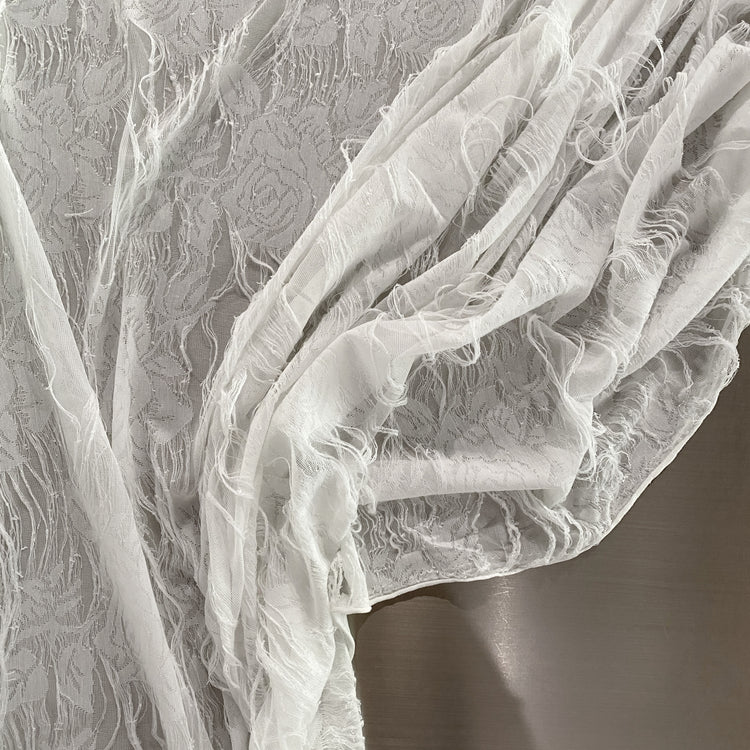 Grunged Rose Tricot Lace - Sheer - White