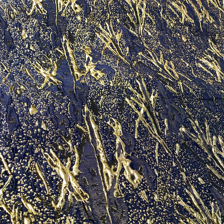 Abstract Tussock Poly/Lurex Brocade - Navy/Gold