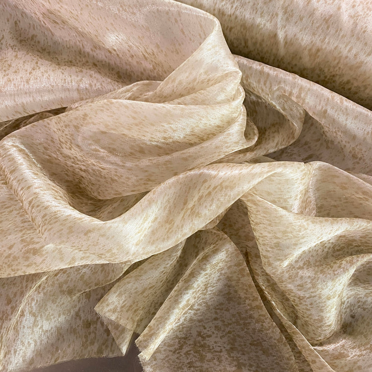 Speckle Stained Shimmer Organza - Antique White / Tan