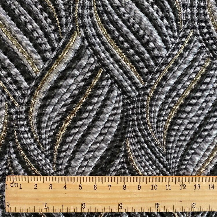 Baroque Leaves Wave Brocade - Silver / Gold / Grey