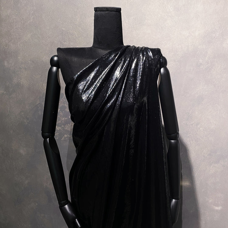 Brushed Metallic Long-pile Velvet - Black