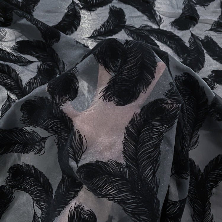 Feather Devoré Burnout Chiffon - Black