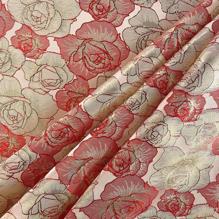 Raised Edge Rose Brocade - Metallic - Crimson/Gold