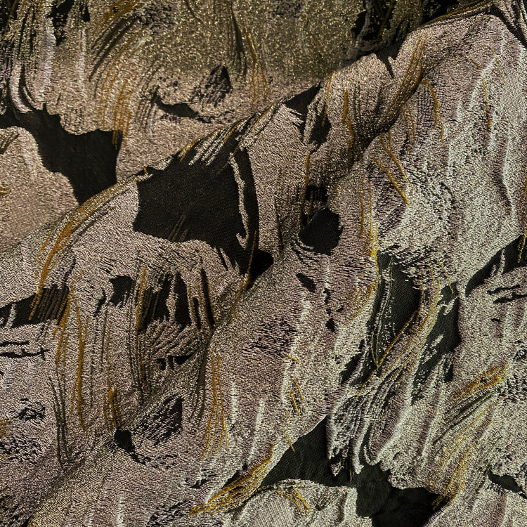 Abstract Impasto Paint Metallic Brocade - Light Gold / Dark Umber