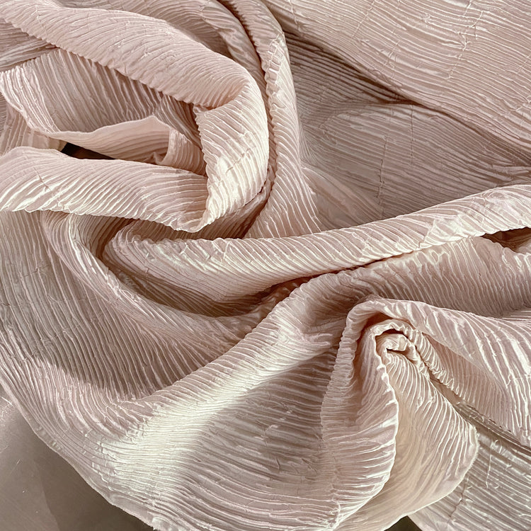 Crushed Striped Plisse Satin - Blush White