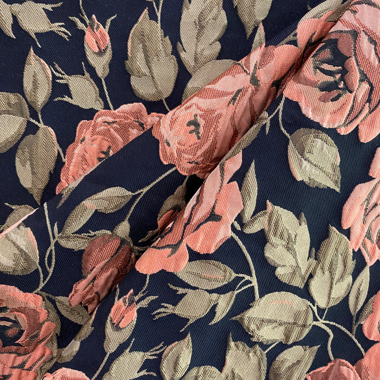 Winter Rose Cloqué Brocade - Pink / Tan / Navy