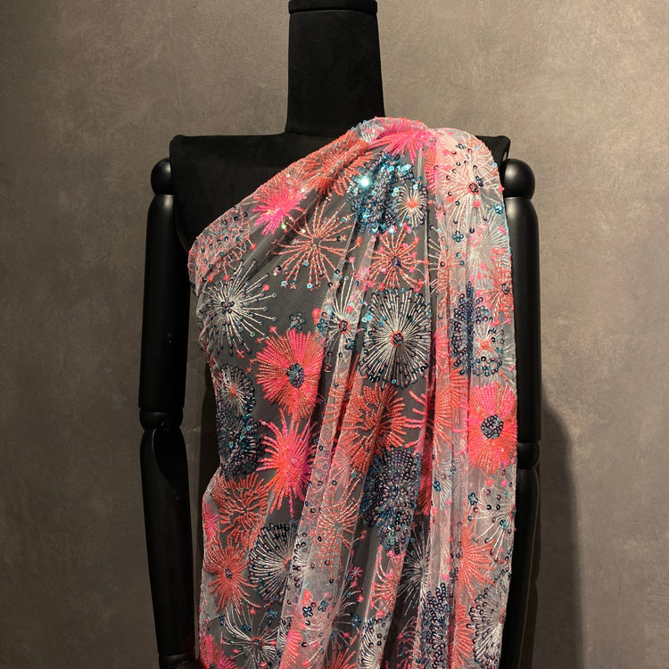 Firework Floral Sequinned Net - Pink / Blue