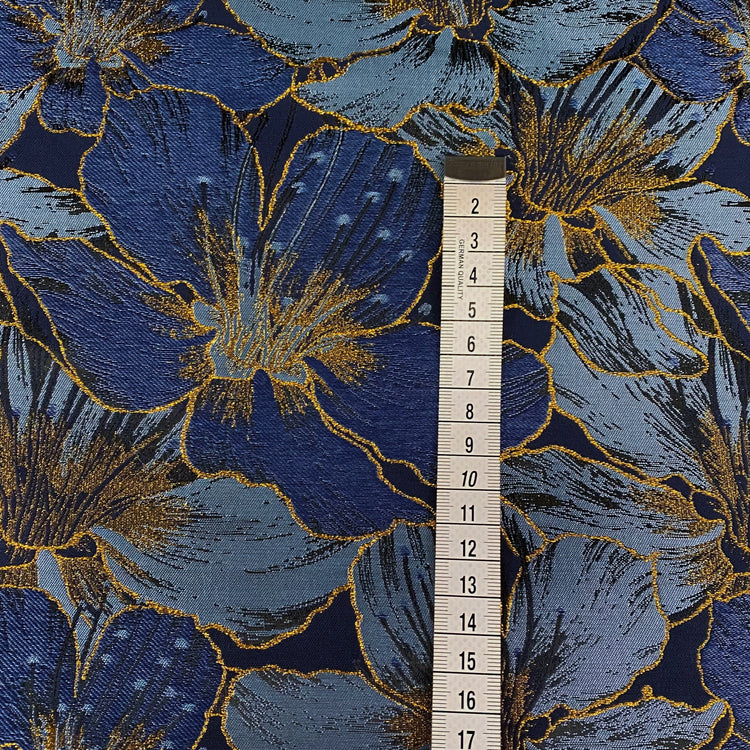 Gold Leaf Lily Jacquard - Light Sky Blue/Denim