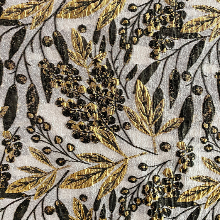 Botanical Olive Cloqué Brocade - Metallic Gold / Black / Silver