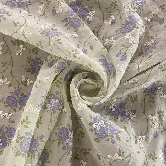 Puffy Butterflies Hammered Organza (Deadstock) - Honey Dew / Indigo