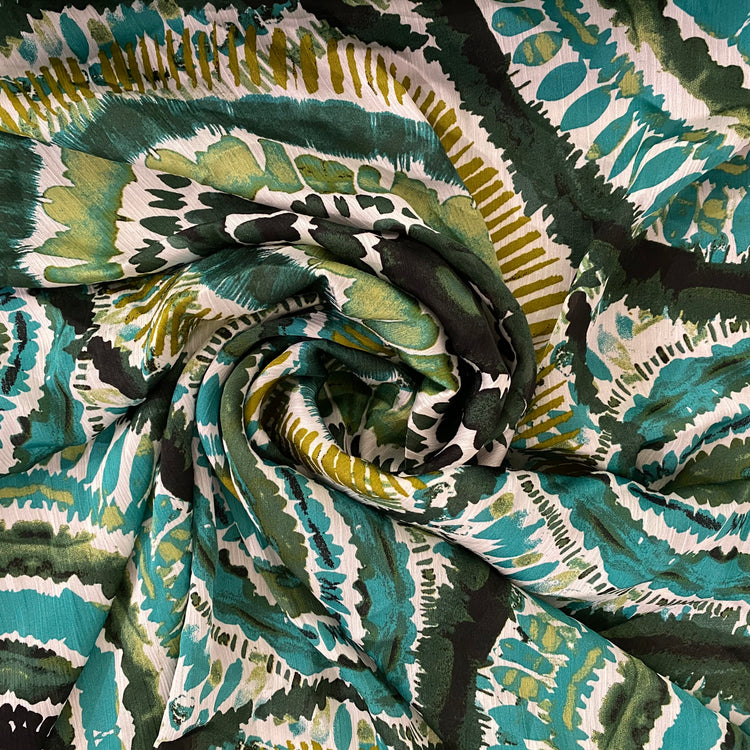 Tie-Dye Printed Poly/Viscose Yoryu Chiffon - Green