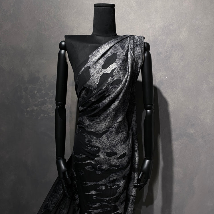 Dripping Denim Devoré Burnout Chiffon - Black / Silver