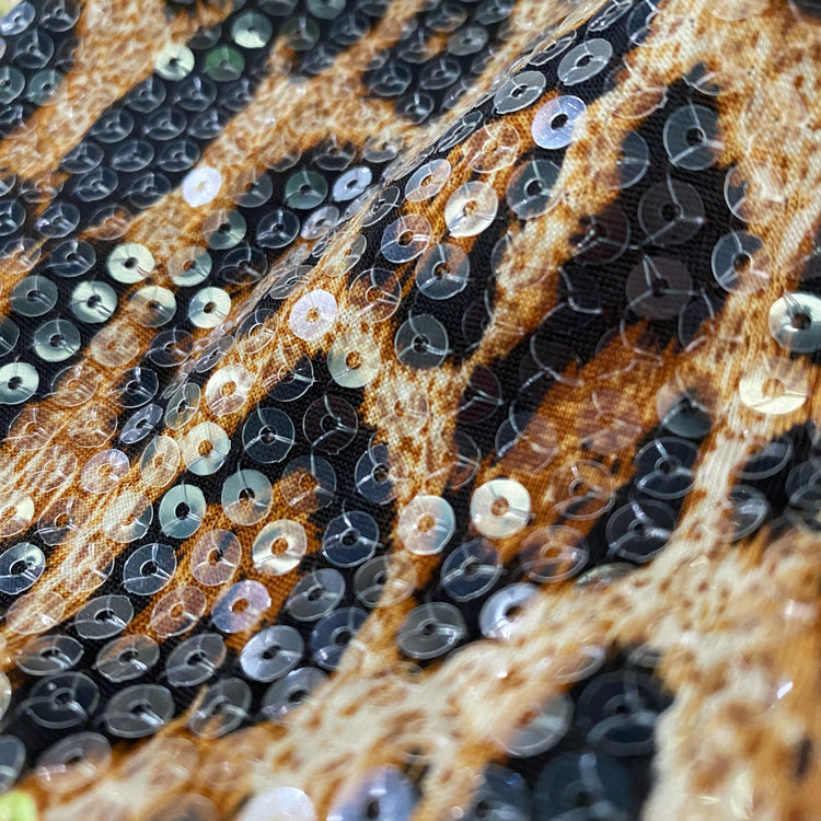 Sequined Leopard Print Jersey - Tan/Sienna/Black