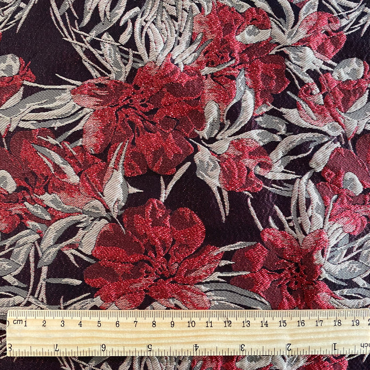 Weeping Pear Brocade - Metallic - Crimson / Beige